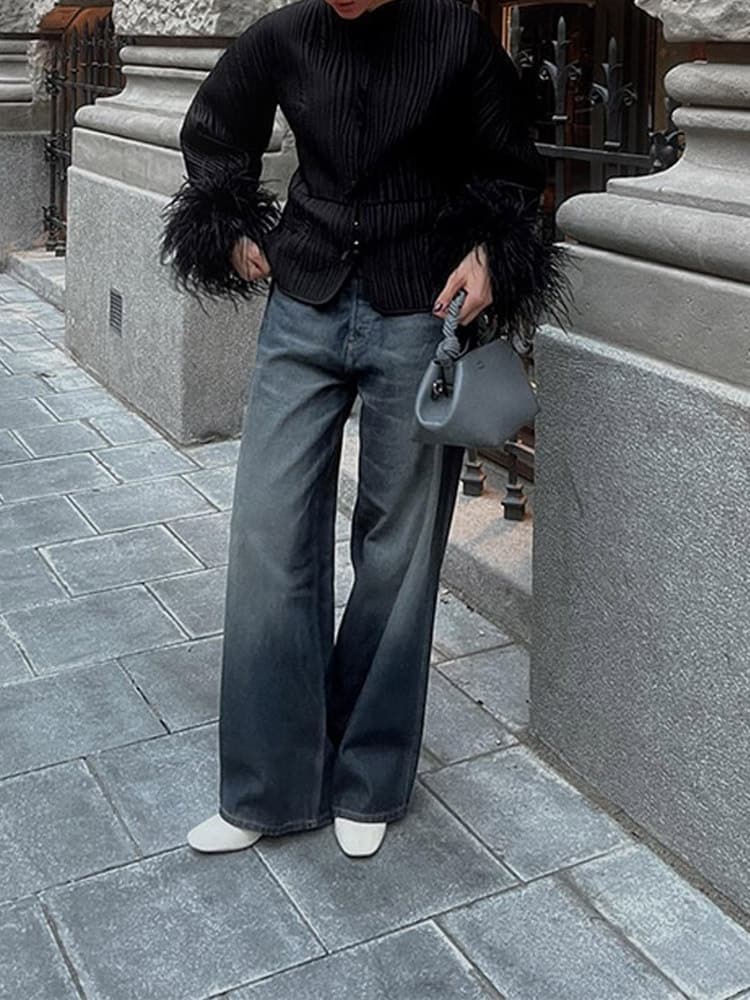 Veste à détails en plumes