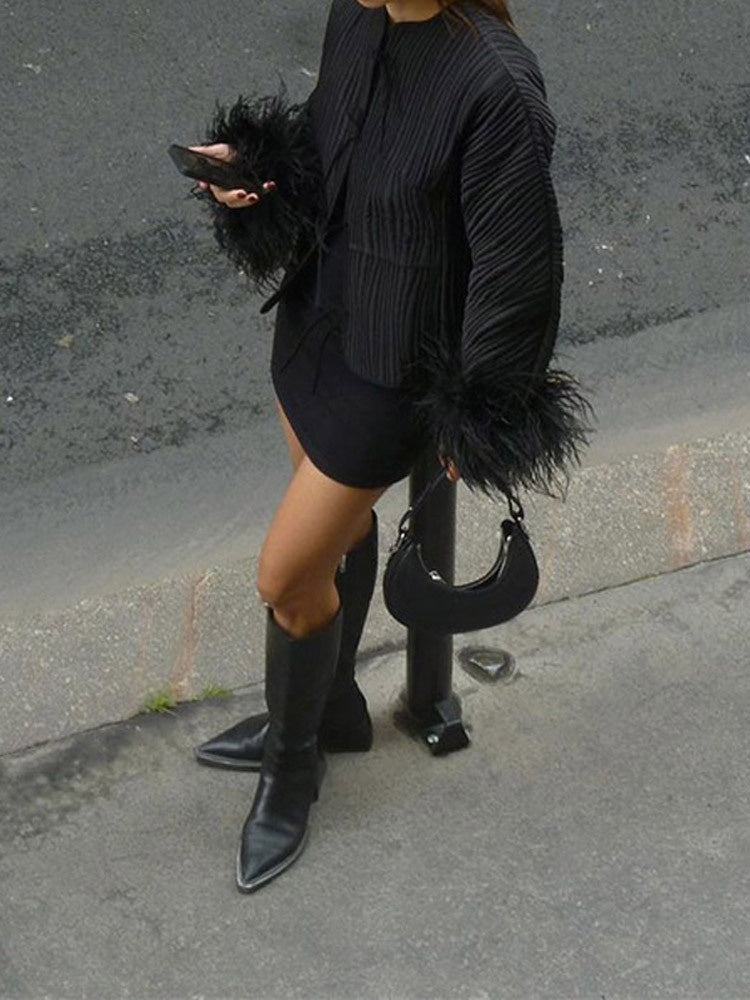 Veste à détails en plumes