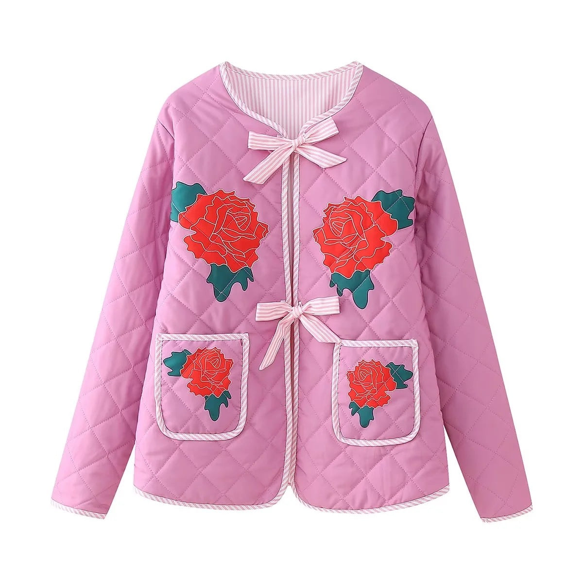 Veste fine rose à imprimé rose et nœud
