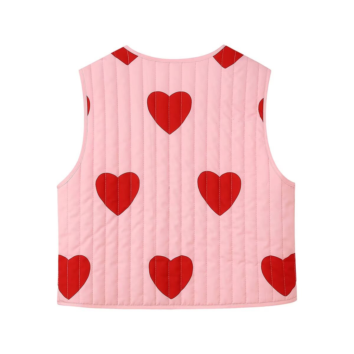 Gilet rose sans manches à imprimé cœur et nœud papillon, col en V