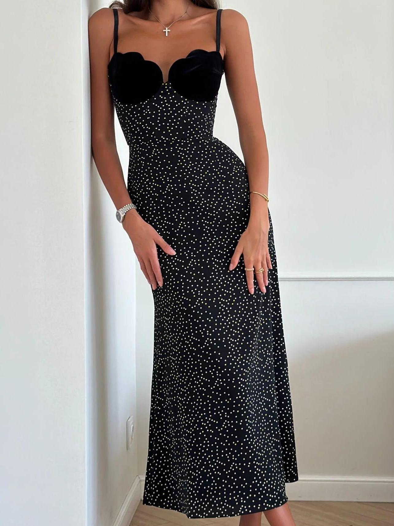 Robe midi à empiècement en velours