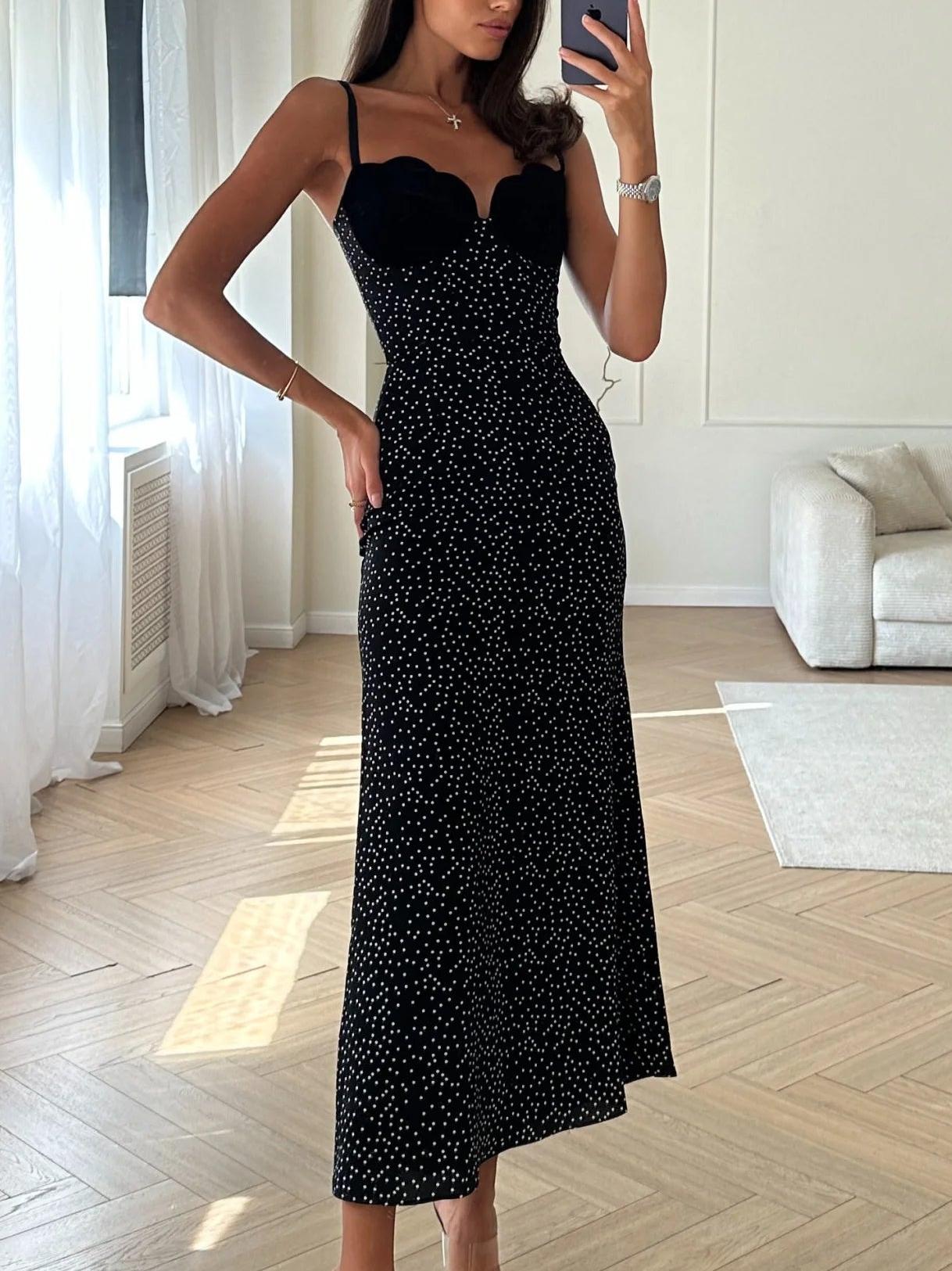 Robe midi à empiècement en velours