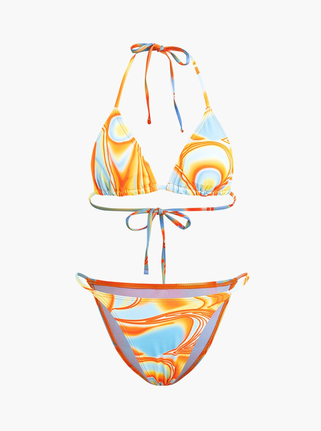 Ensembles de bikinis 3 pièces à imprimé abstrait et dos nu 