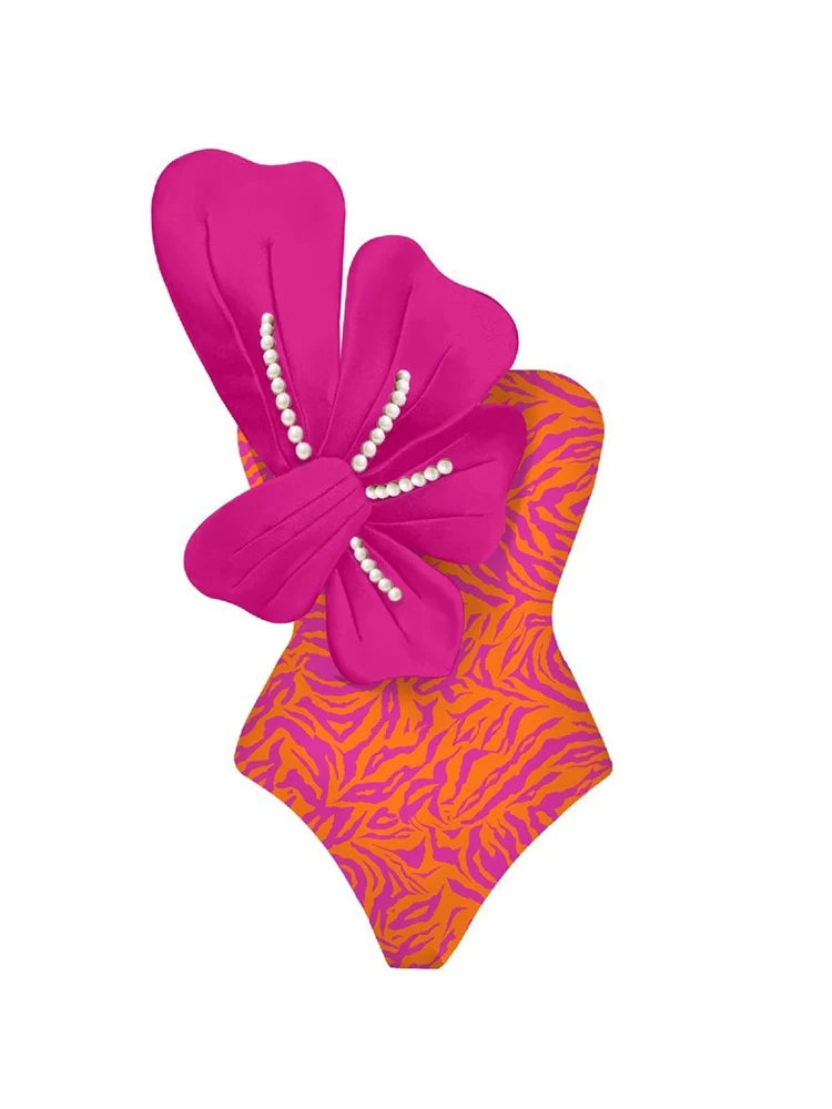 Ensemble de maillot de bain imprimé orné de perles