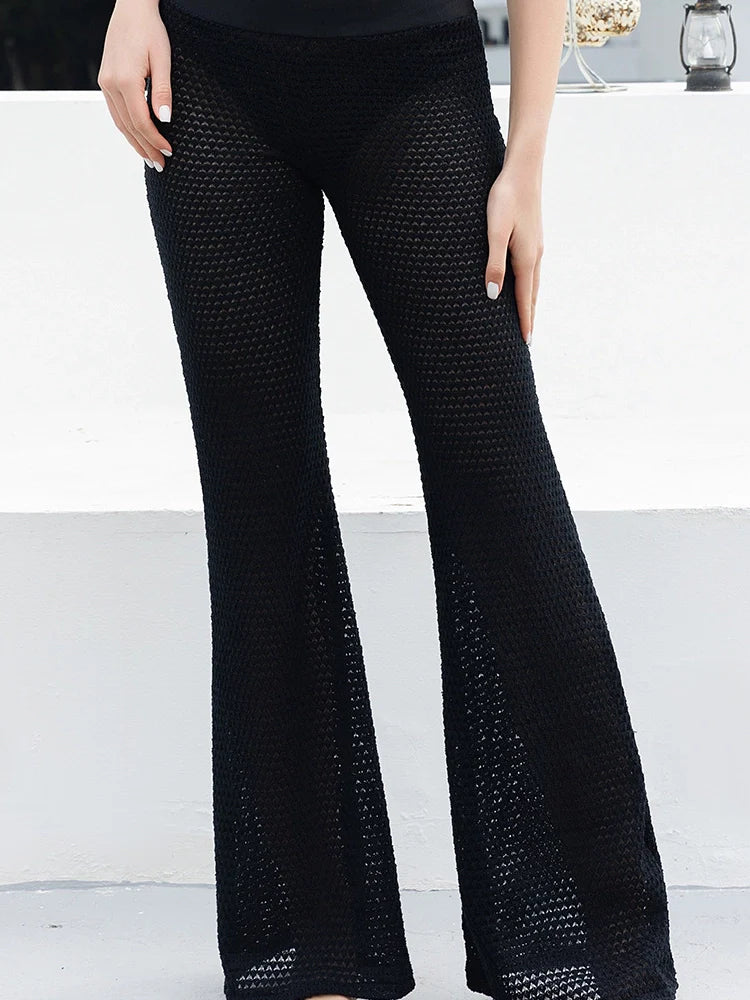 Ensemble bikini noir à nouer en maille perlée