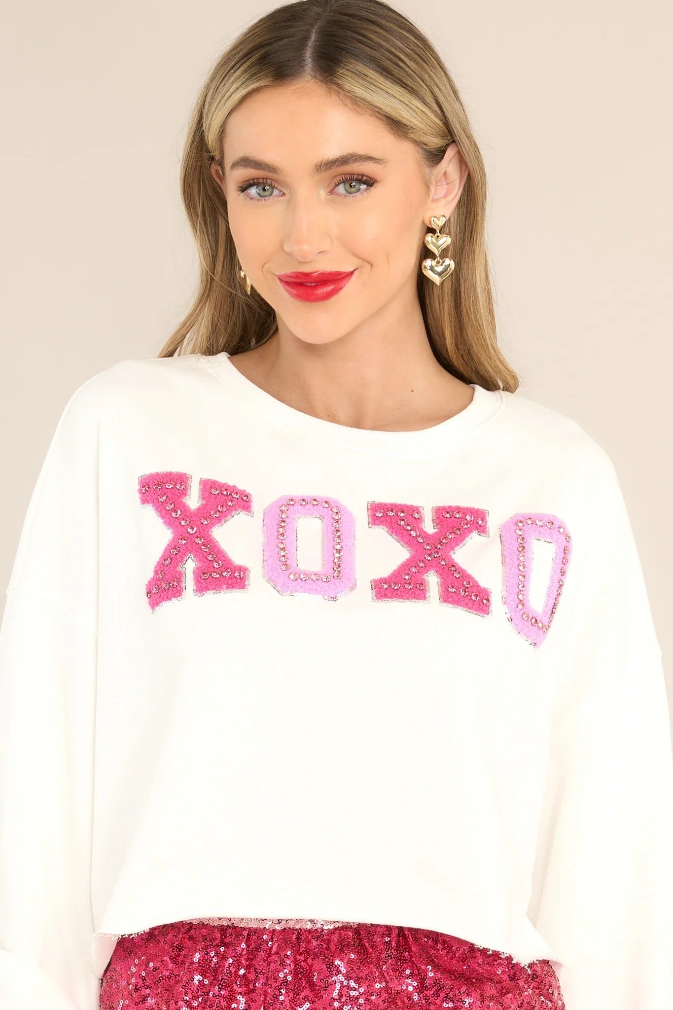 Sweat-shirt court blanc « Je t’ai dit » (XOXO) 
