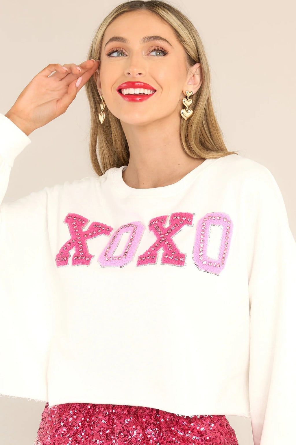 Sweat-shirt court blanc « Je t’ai dit » (XOXO) 
