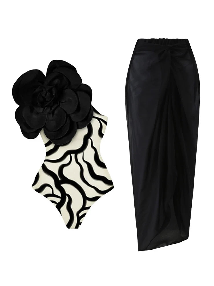 Maillot de bain une pièce à motif floral 3D