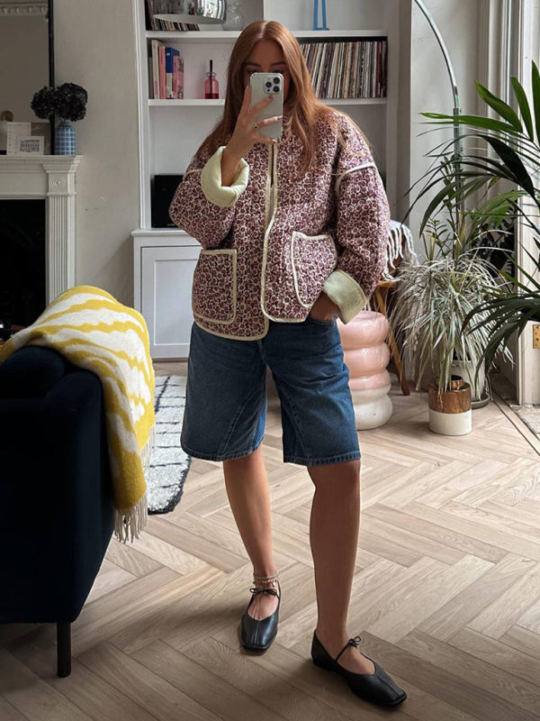 Veste en coton à petits motifs floraux et pince de poche, épaules tombantes