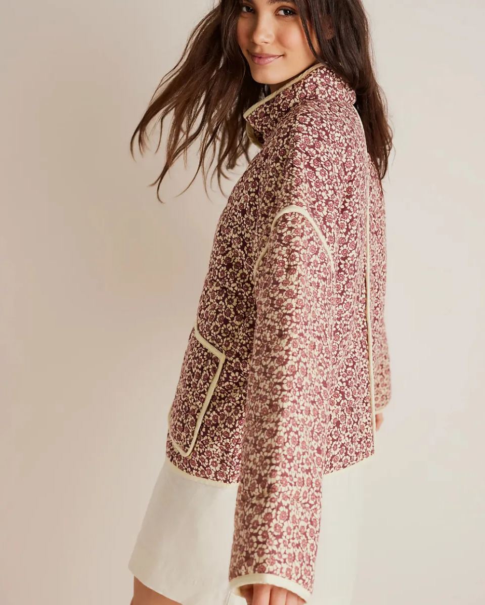 Veste en coton à petits motifs floraux et pince de poche, épaules tombantes