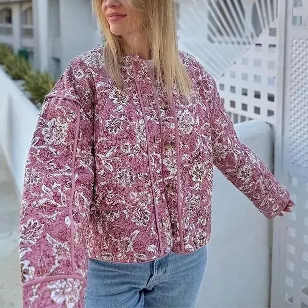 Veste matelassée style rétro urbain à imprimé floral