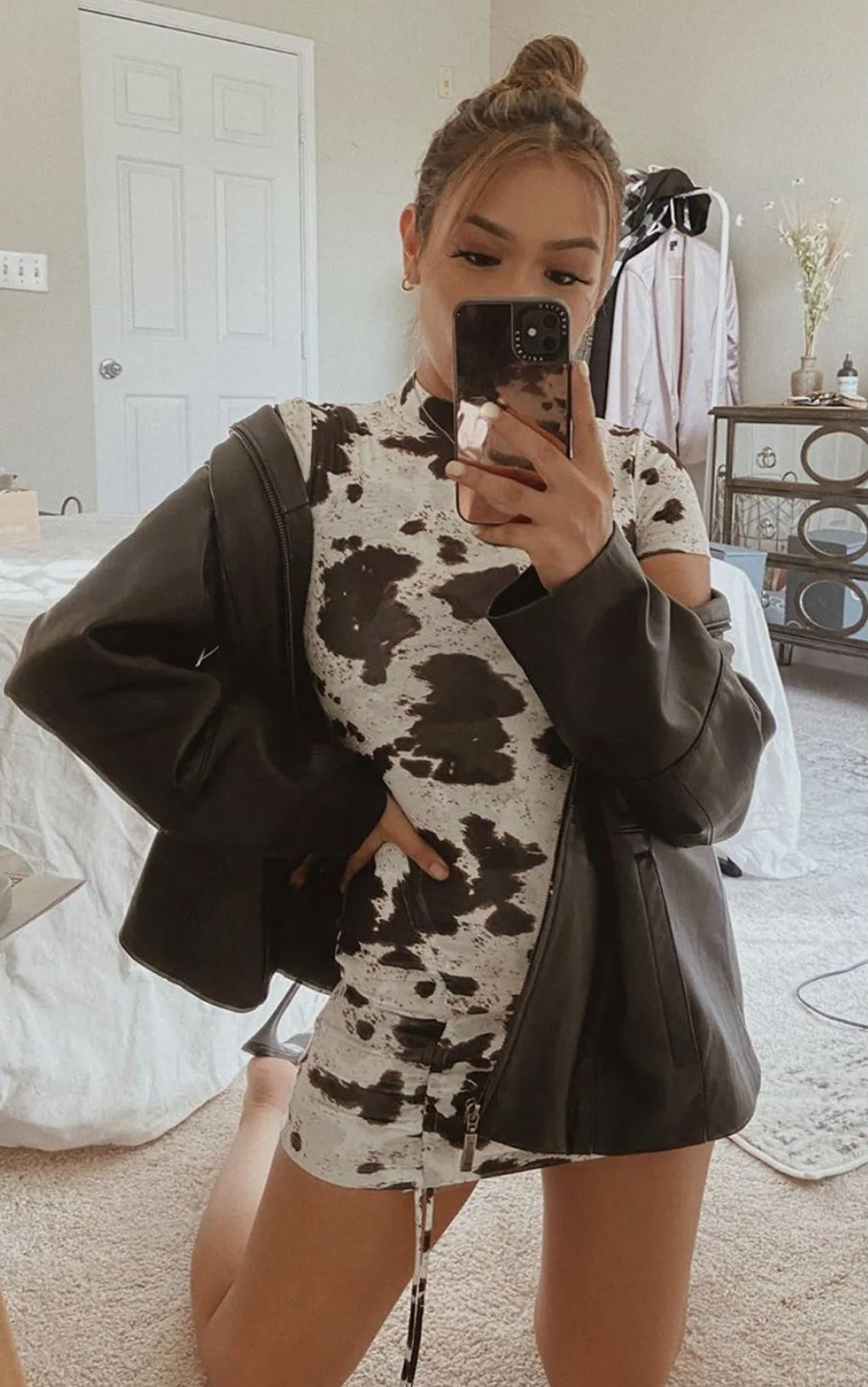 Robe courte style western à imprimé vache