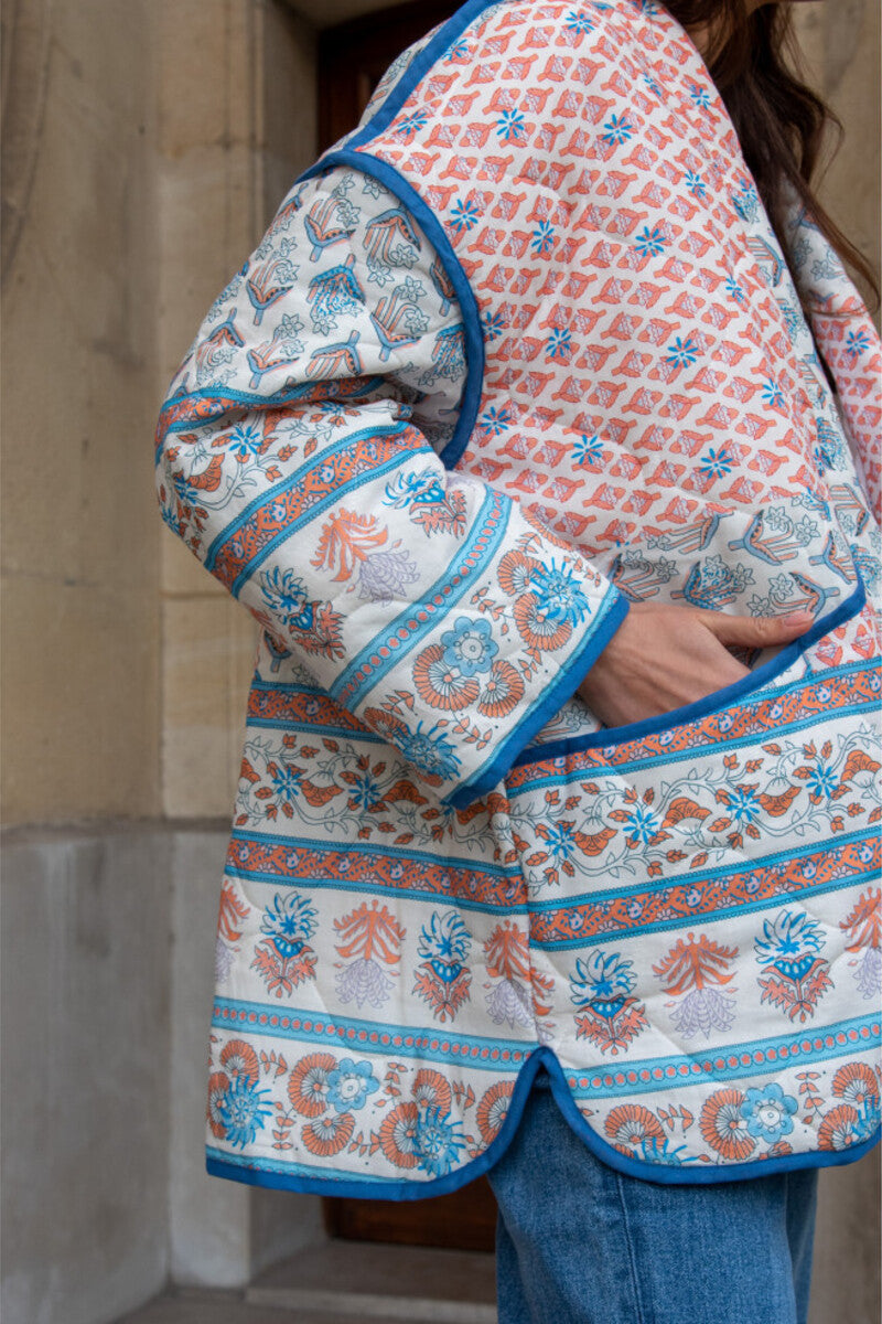 Veste matelassée fine à revers imprimé patchwork
