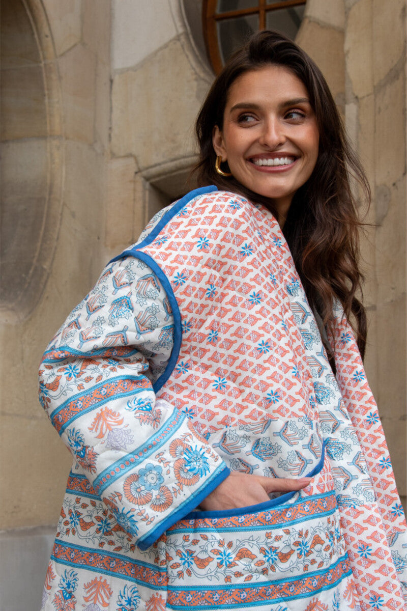 Veste matelassée fine à revers imprimé patchwork