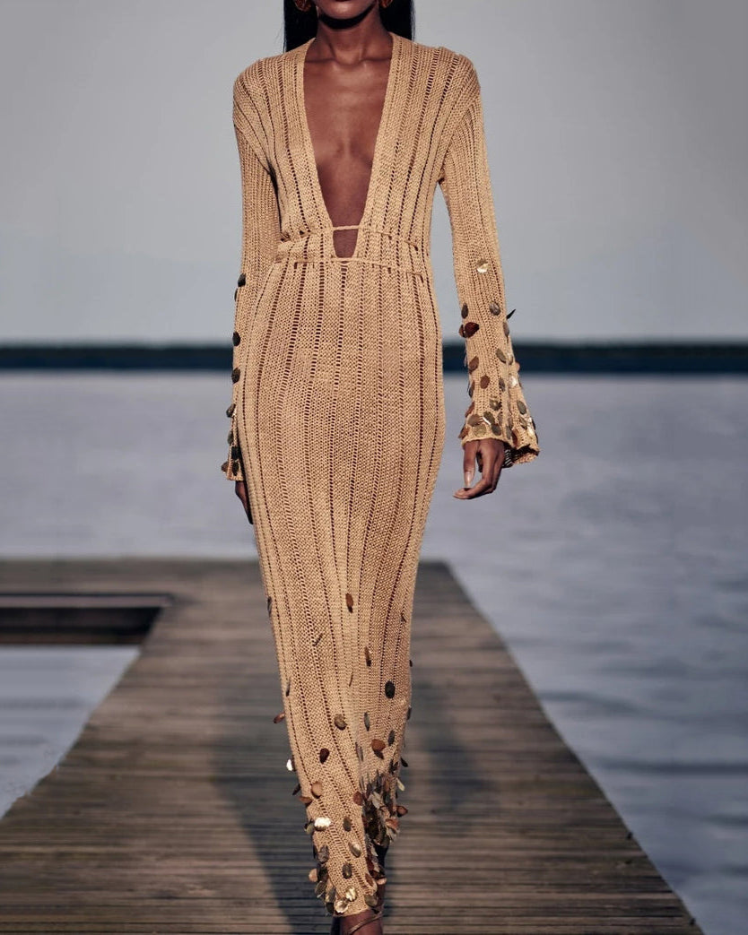 Robe longue en maille dorée Dolly