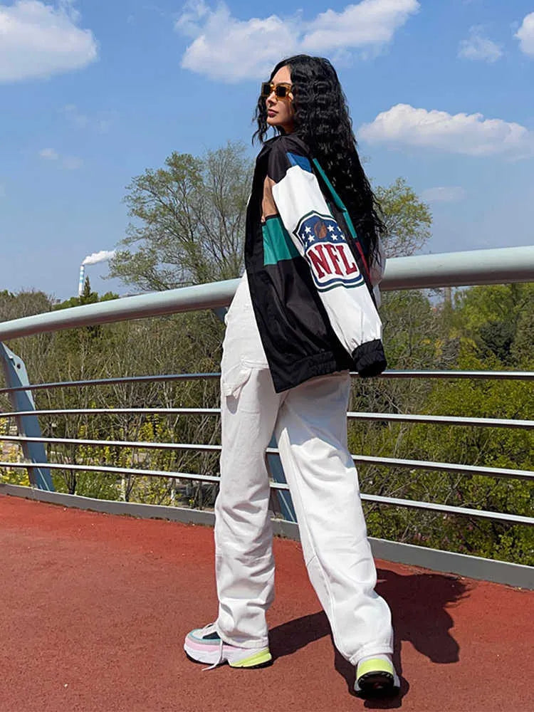 Trench-coat ample à manches longues et blocs de couleur