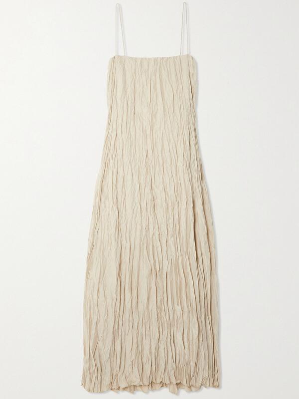 Robe longue froissée style poupée - Couleurs neutres 